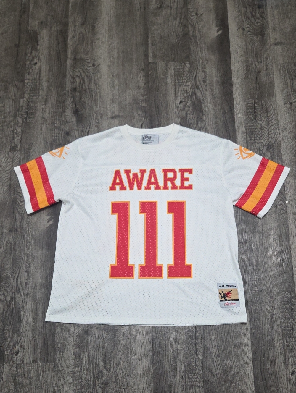 Aware White & Red Athletic Jersey Top